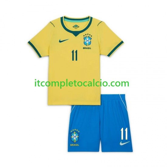 Maglia Brasile Raphinha 11 Divisa Home Mondiali 2026 Manica Corta ,Bambino