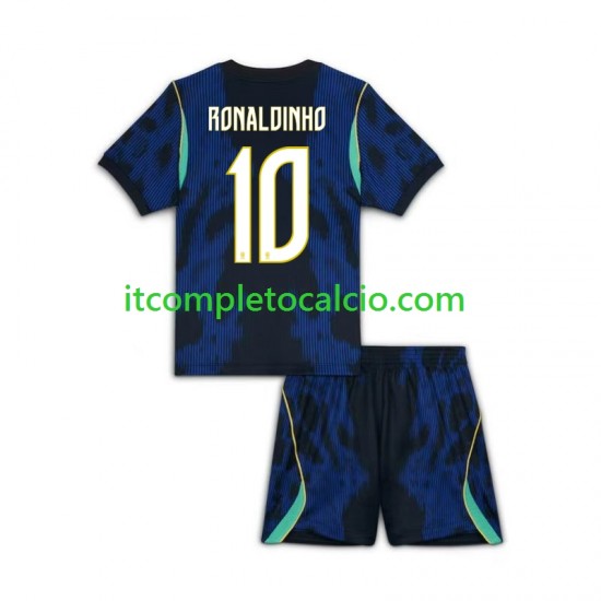 Maglia Brasile Ronaldinho 10 Divisa Away Mondiali 2026 Manica Corta ,Bambino