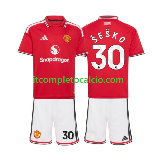 Maglia Manchester United Benjamin Sesko 30 Divisa Home 2026-2027 Manica Corta ,Bambino