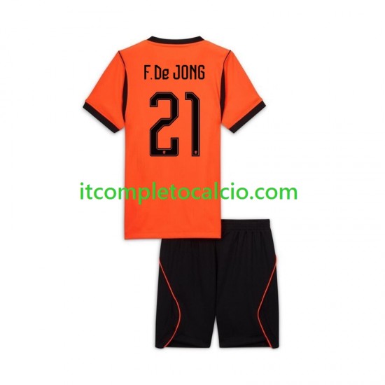 Maglia Paesi Bassi Frenkie de Jong 21 Divisa Home Mondiali 2026 Manica Corta ,Bambino