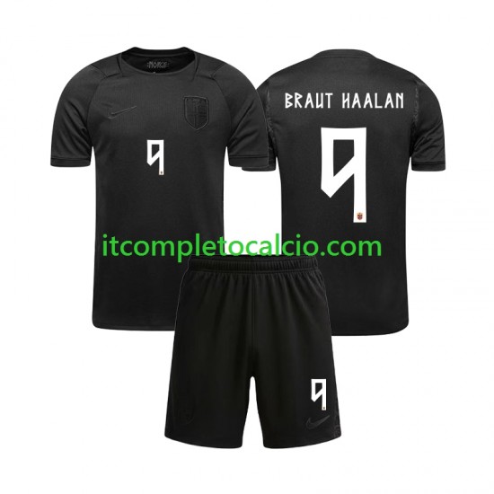 Maglia Norvegia Braut Haaland 9 Divisa Away Mondiali 2026 Manica Corta ,Bambino