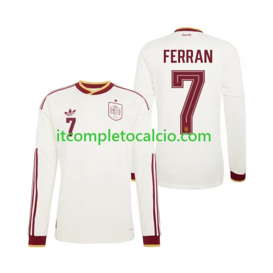Maglia Spagna Ferran Torres 7 Divisa Away Mondiali 2026 Manica Lunga ,Uomo