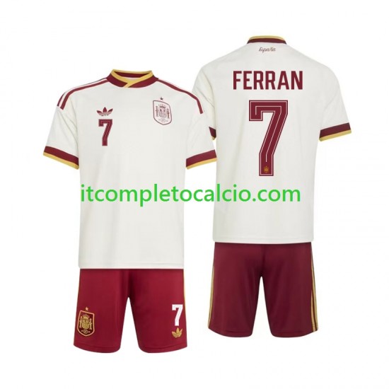Maglia Spagna Ferran Torres 7 Divisa Away Mondiali 2026 Manica Corta ,Bambino