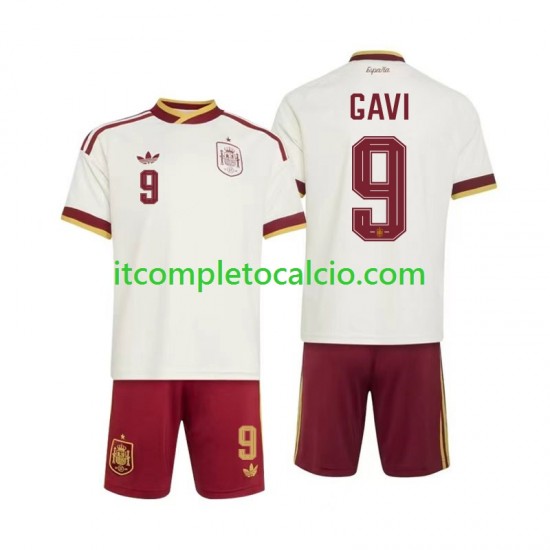 Maglia Spagna Gavi 9 Divisa Away Mondiali 2026 Manica Corta ,Bambino