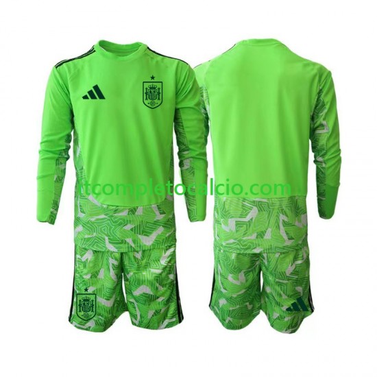 Maglia Spagna 6th Green color Portiere Mondiali 2026 Manica Lunga ,Bambino
