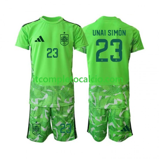 Maglia Spagna Unai Simon 23 6th Green color Portiere Mondiali 2026 Manica Corta ,Bambino