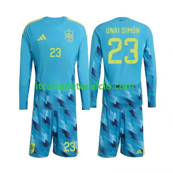 Maglia Spagna Unai Simon 23 Portiere Divisa Home Mondiali 2026 Manica Lunga ,Bambino