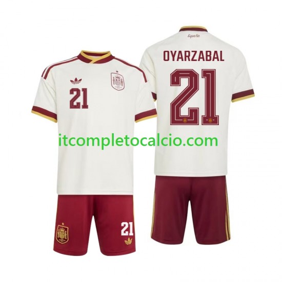 Maglia Spagna Mikel Oyarzabal 21 Divisa Away Mondiali 2026 Manica Corta ,Bambino