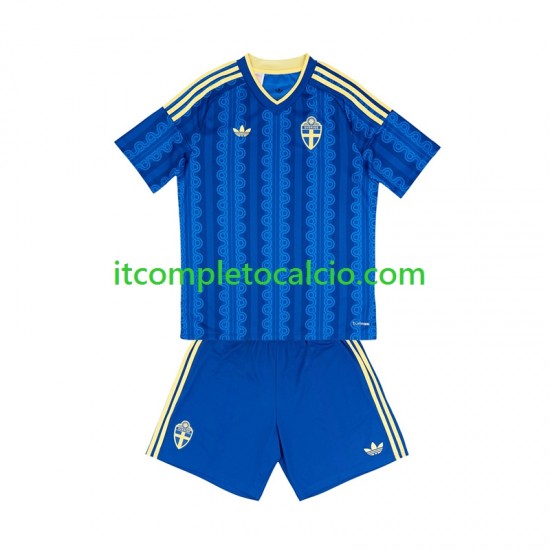 Maglia Svezia Divisa Away Mondiali 2026 Manica Corta ,Bambino