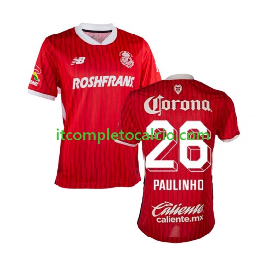 Maglia Deportivo Toluca Paulinho 26 Divisa Home 2024-2025 Manica Corta ,Uomo