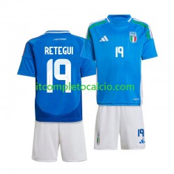 Maglia Italia Mateo Retegui 19 Divisa Home 2024 Manica Corta ,Bambino