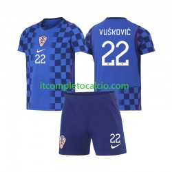 Maglia Croazia Luka Vuskovic 22 Divisa Away Mondiali 2026 Manica Corta ,Bambino