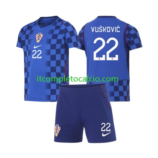 Maglia Croazia Luka Vuskovic 22 Divisa Away Mondiali 2026 Manica Corta ,Bambino