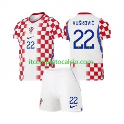 Maglia Croazia Luka Vuskovic 22 Divisa Home Mondiali 2026 Manica Corta ,Bambino