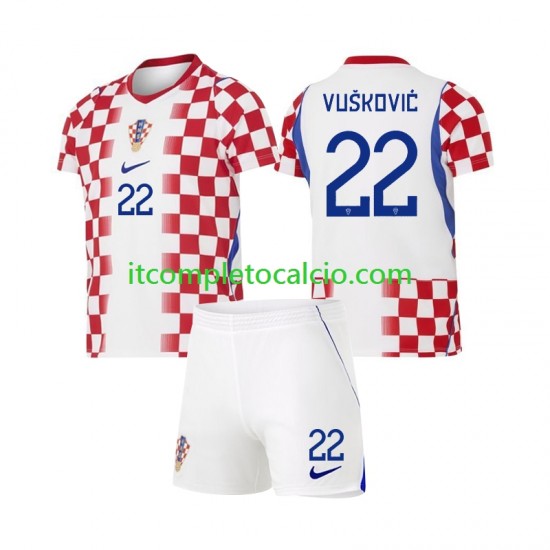 Maglia Croazia Luka Vuskovic 22 Divisa Home Mondiali 2026 Manica Corta ,Bambino