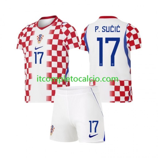 Maglia Croazia Petar Sucic 17 Divisa Home Mondiali 2026 Manica Corta ,Bambino