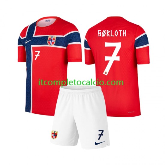 Maglia Norvegia Alexander Sorloth 7 Divisa Home Mondiali 2026 Manica Corta ,Bambino