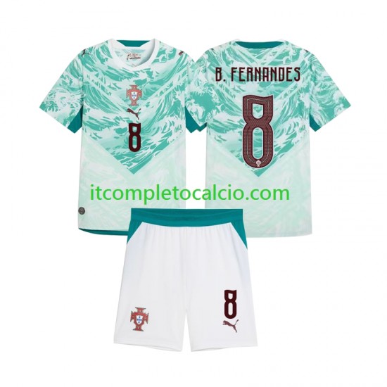 Maglia Portogallo Bruno Fernandes 8 Divisa Away 2026 2027 Manica Corta ,Bambino