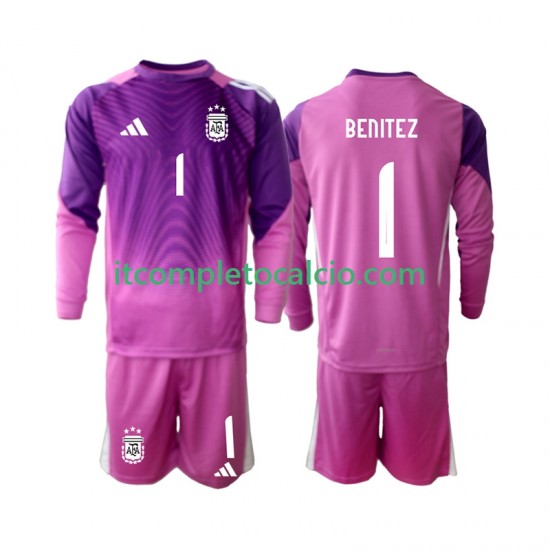 Maglia Argentina Walter Daniel Benitez 1 Portiere Divisa Home 2025 Manica Lunga ,Bambino