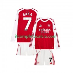 Maglia Arsenal Bukayo Saka 7 Divisa Home 2025-2026 Manica Lunga ,Bambino