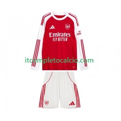 Maglia Arsenal Divisa Home 2025-2026 Manica Lunga ,Bambino