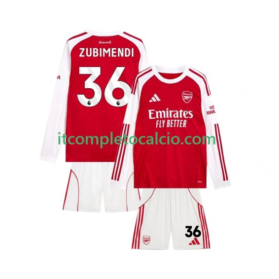 Maglia Arsenal Martin Zubimendi 36 Divisa Home 2025-2026 Manica Corta ,Bambino