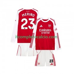 Maglia Arsenal Merino 23 Divisa Home 2025-2026 Manica Lunga ,Bambino