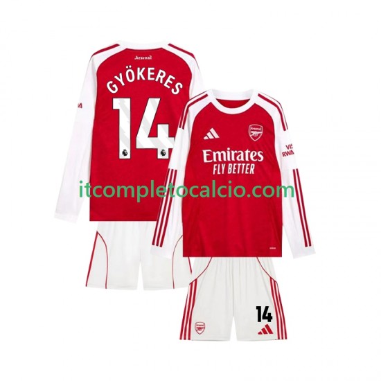 Maglia Arsenal Viktor Gyokeres 14 Divisa Home 2025-2026 Manica Lunga ,Bambino
