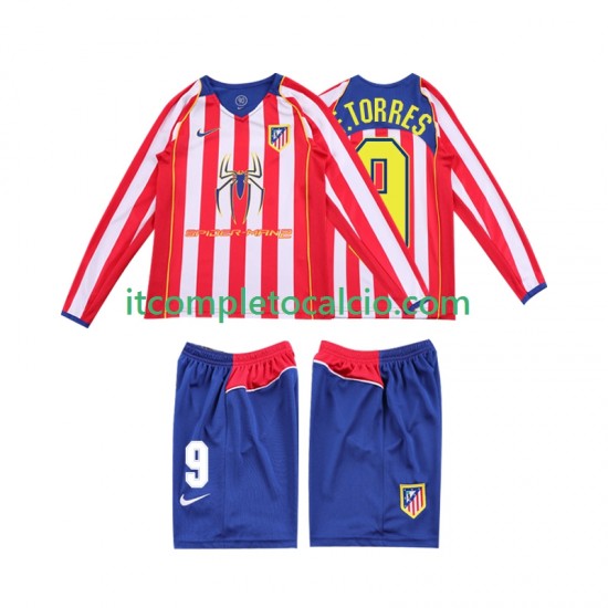Maglia Atlético Madrid F TORRES 9 2005 Retro Divisa Home 2004 Manica Lunga ,Bambino