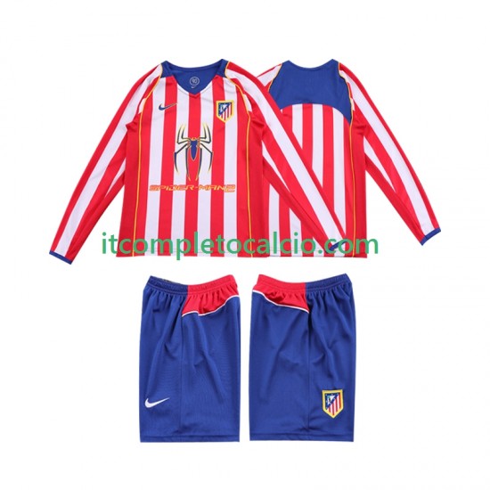 Maglia Atlético Madrid 2005 Retro Divisa Home 2004 Manica Lunga ,Bambino
