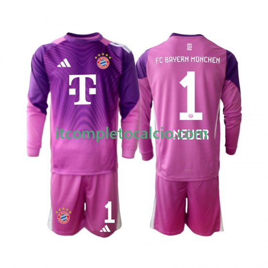 Maglia FC Bayern München Manuel Neuer 1 Portiere Quarto Divisa 2025-2026 Manica Lunga ,Bambino