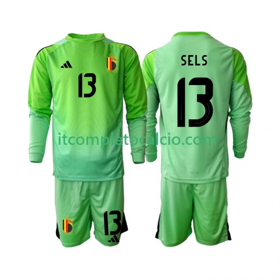 Maglia Belgio Matz Sels 13 Portiere Divisa Home 2025 Manica Lunga ,Bambino