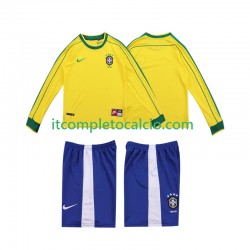 Maglia Brasile Retro Divisa Home 1998 Manica Lunga ,Bambino