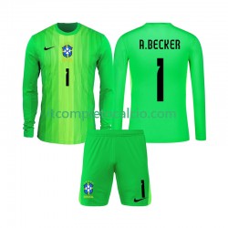 Maglia Brasile Alisson Becker 1 Portiere Divisa Home 2026 Manica Lunga ,Bambino
