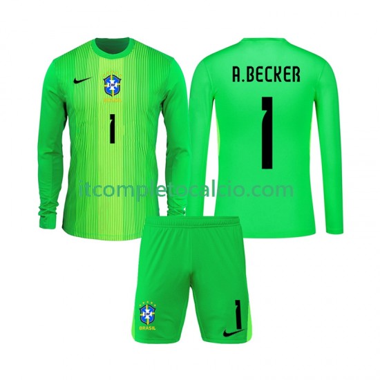 Maglia Brasile Alisson Becker 1 Portiere Divisa Home 2026 Manica Lunga ,Bambino
