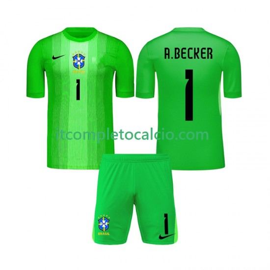 Maglia Brasile Alisson Becker 1 Portiere Divisa Home 2026 Manica Corta ,Bambino