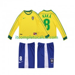 Maglia Brasile KAKA 8 Retro Divisa Home 1998 Manica Lunga ,Bambino