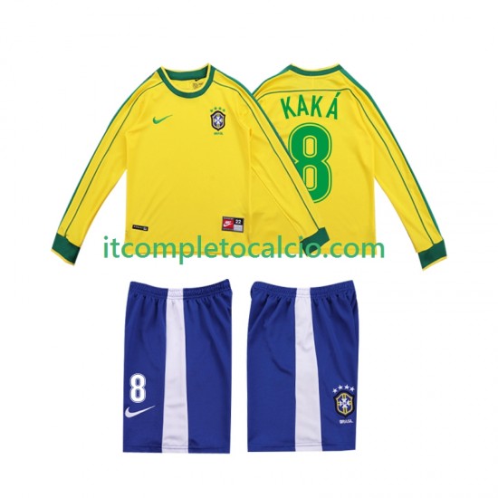 Maglia Brasile KAKA 8 Retro Divisa Home 1998 Manica Lunga ,Bambino
