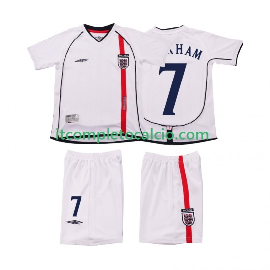 Maglia Inghilterra BECKHAM 7 Retro Divisa Home 2002 Manica Corta ,Bambino
