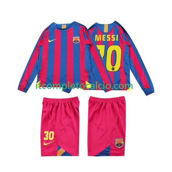 Maglia FC Barcelona Lionel Messi 10 2005 Retro Divisa Home 2006 Manica Lunga ,Bambino