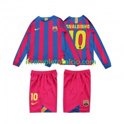 Maglia FC Barcelona RONALDINHO 10 2005 Retro Divisa Home 2006 Manica Lunga ,Bambino