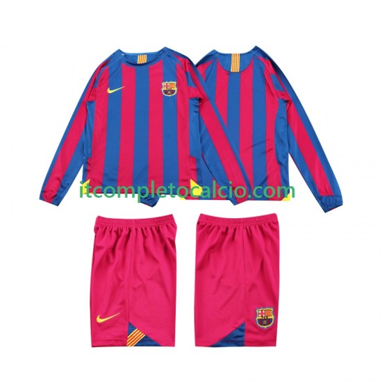 Maglia FC Barcelona 2005 Retro Divisa Home 2006 Manica Lunga ,Bambino
