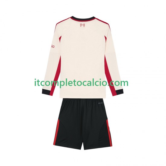 Maglia Liverpool Divisa Away 2025-2026 Manica Lunga ,Bambino