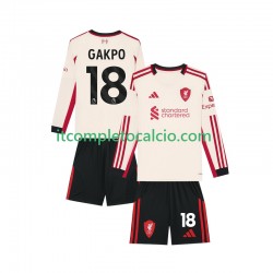 Maglia Liverpool Gakpo 18 Divisa Away 2025-2026 Manica Lunga ,Bambino