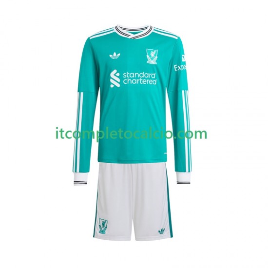 Maglia Liverpool Terza Divisa 2025-2026 Manica Lunga ,Bambino