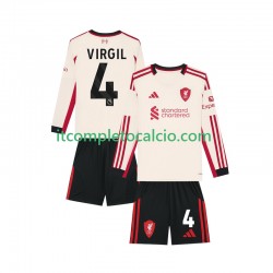 Maglia Liverpool Virgil van Dijk 4 Divisa Away 2025-2026 Manica Lunga ,Bambino