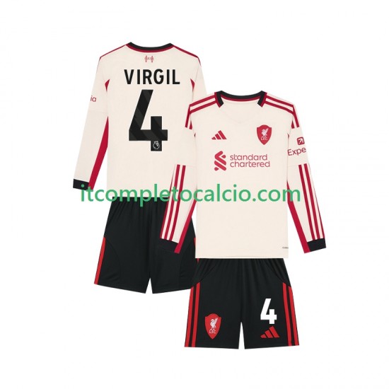 Maglia Liverpool Virgil van Dijk 4 Divisa Away 2025-2026 Manica Lunga ,Bambino