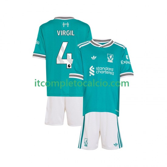 Maglia Liverpool Virgil van Dijk 4 Terza Divisa 2025-2026 Manica Corta ,Bambino