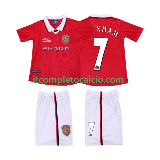 Maglia Manchester United BECKHAM 7 2000 Retro Divisa Home 1999 Manica Corta ,Bambino