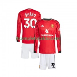 Maglia Manchester United Benjamin Sesko 30 Divisa Home 2025-2026 Manica Lunga ,Bambino